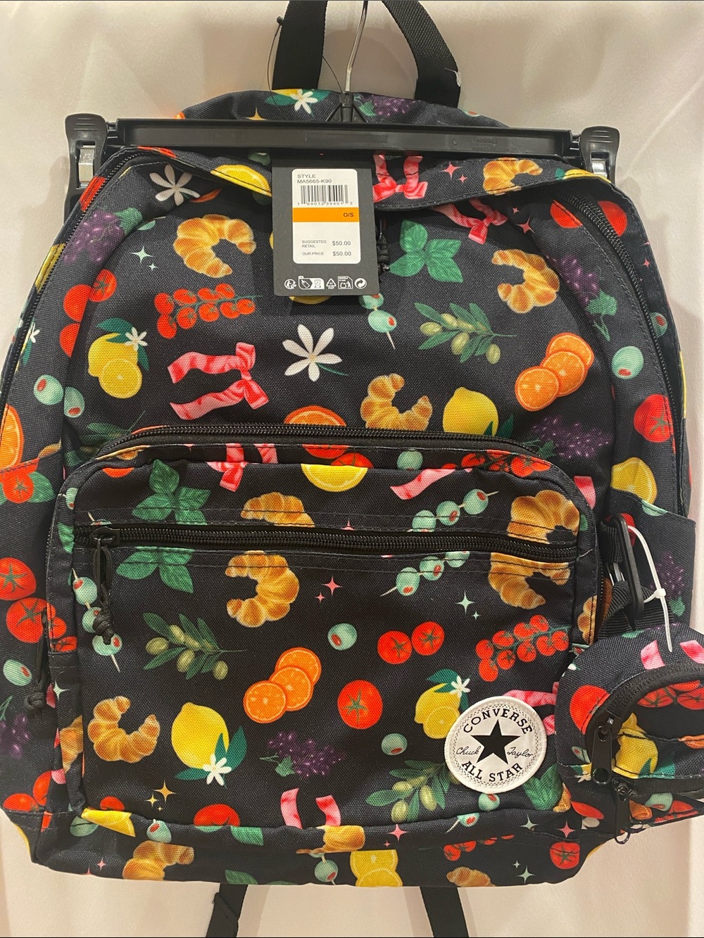 Converse Black Canvas Backpack with Colorful Fruit Print